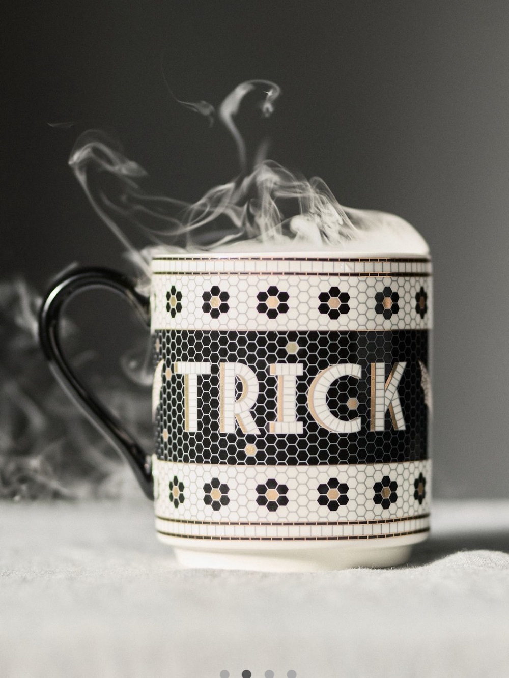 Anthropologie Halloween Mugs Bistro Tile Stoneware New Trick Treat Bat Set of 2